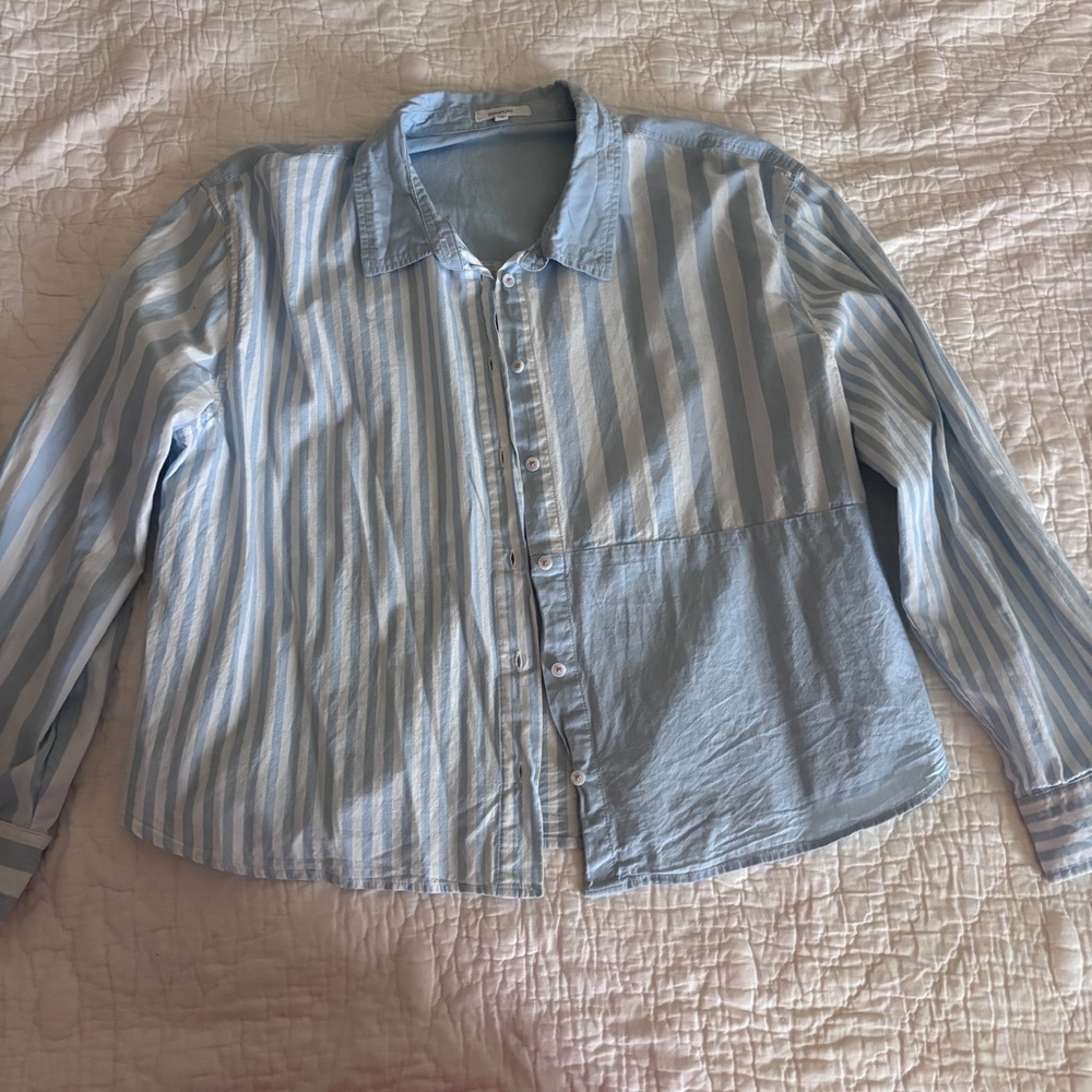 Maurices Light Blue and White Striped Button-Down Shirt